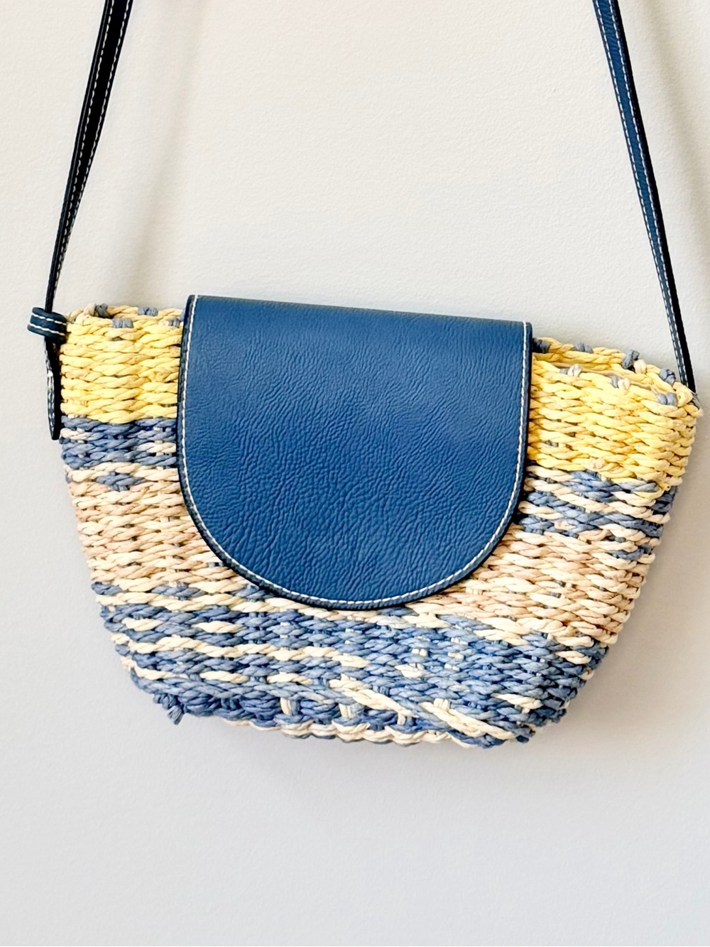 Universal Thread Blue Striped Woven Straw Crossbody Boho Beach Bag Size 11x7inch - Picture 2 of 8